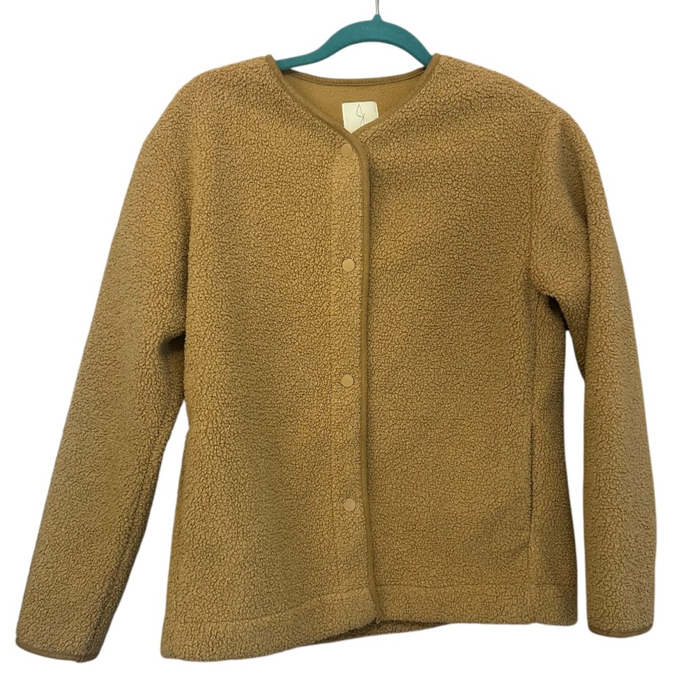 Joie Teddy Collarless Snap Front Neutral Tan Casual Jacket Size XS
